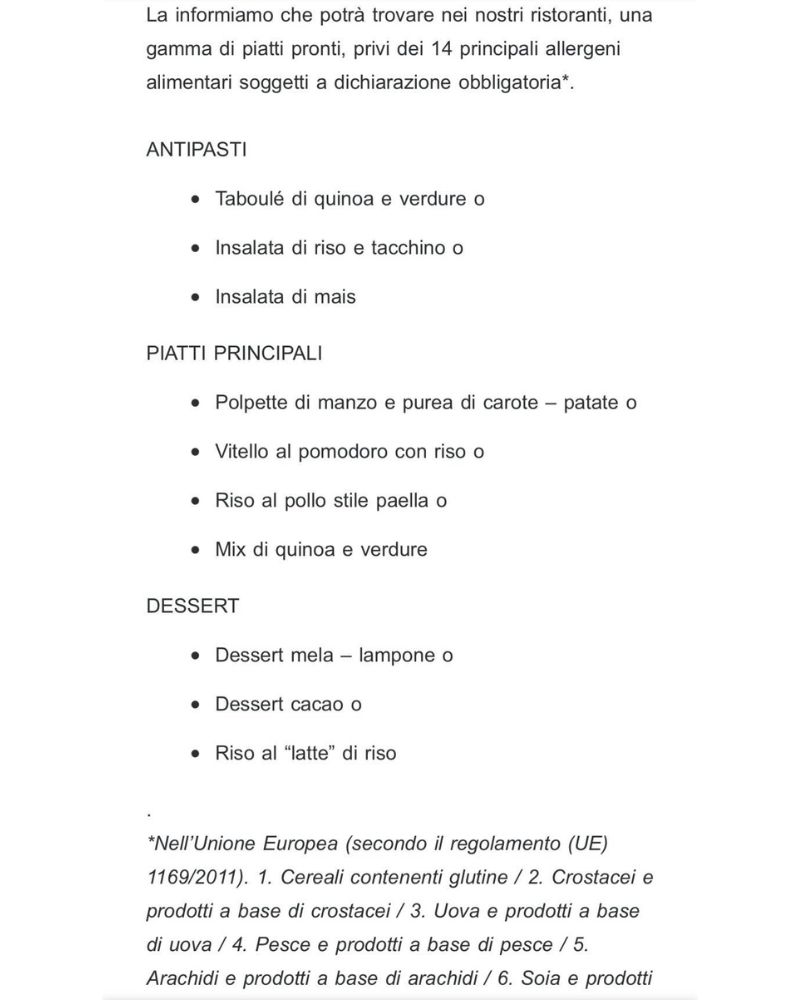 menu senza allergeni a Disneyland Paris